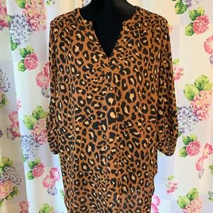 Worthington Animal Print Blouse - Black and Tan
